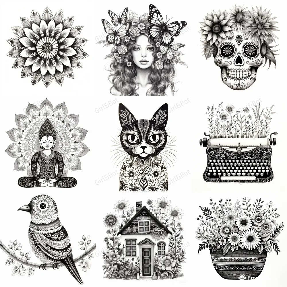 Black And White Boho Drawings Midjourney Prompt PromptBase