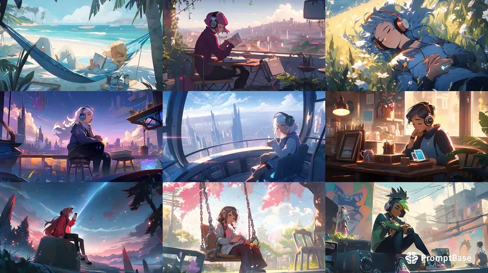 Lofi Music Anime Illustrations Midjourney Prompt | PromptBase