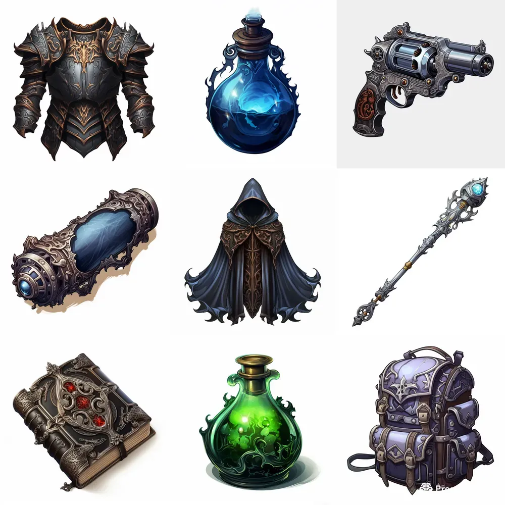 RPG Game Items Game Assets Midjourney Prompt | PromptBase