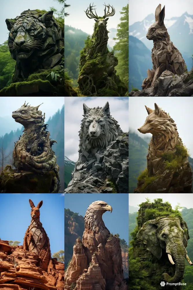 Nature Animal Sculptures Midjourney Prompt | PromptBase