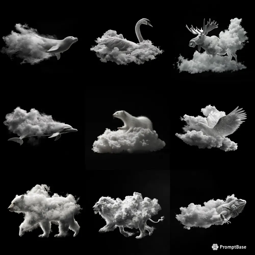 Solids Animals In Clouds Midjourney Prompt | PromptBase