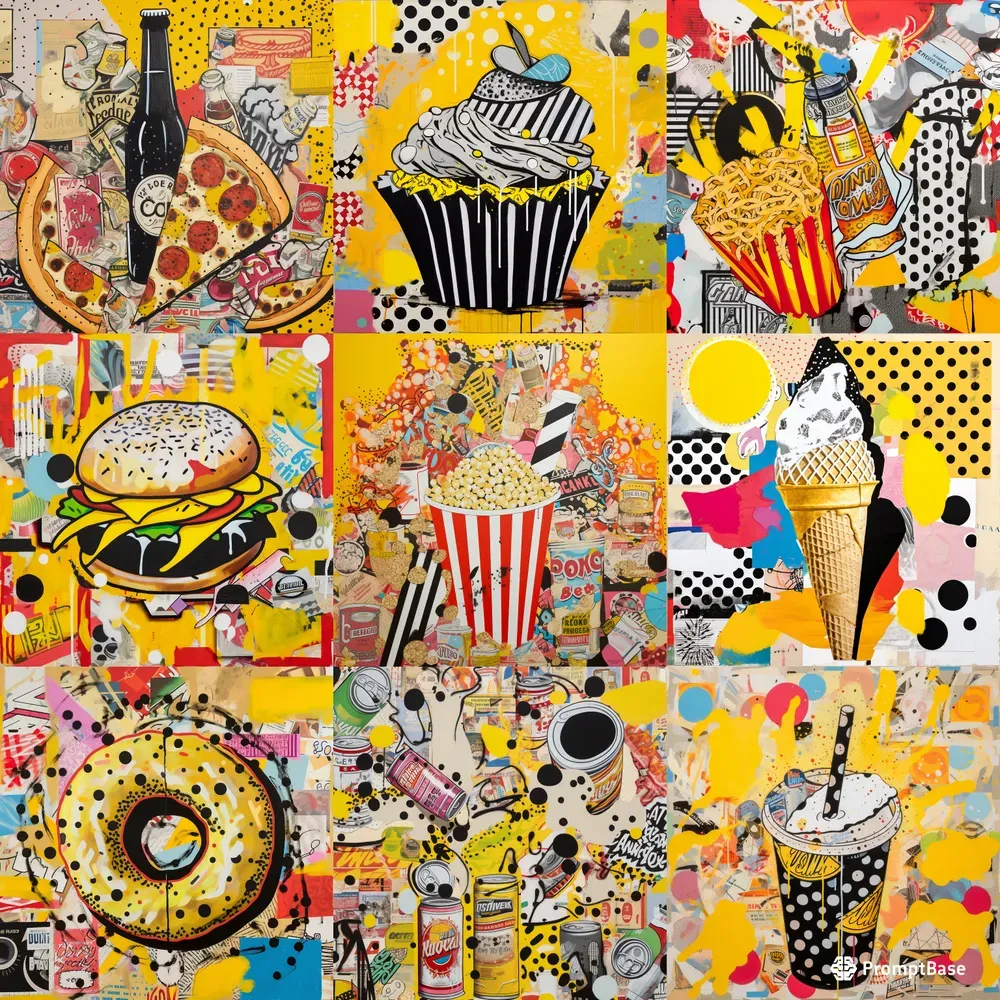 Pop Art Food Collages Midjourney Prompt | PromptBase