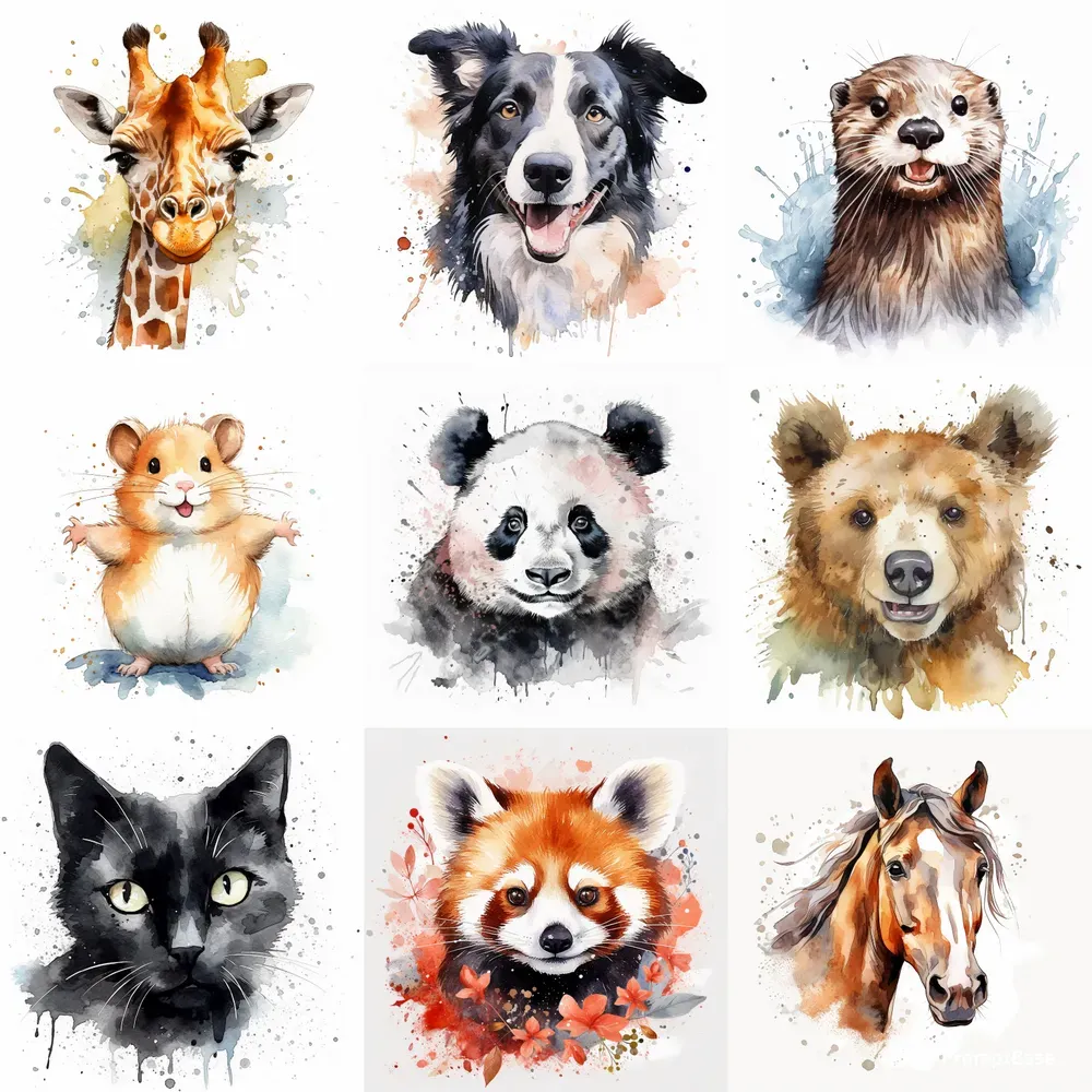 Awesome Animals Watercolor Cliparts Midjourney Prompt | PromptBase