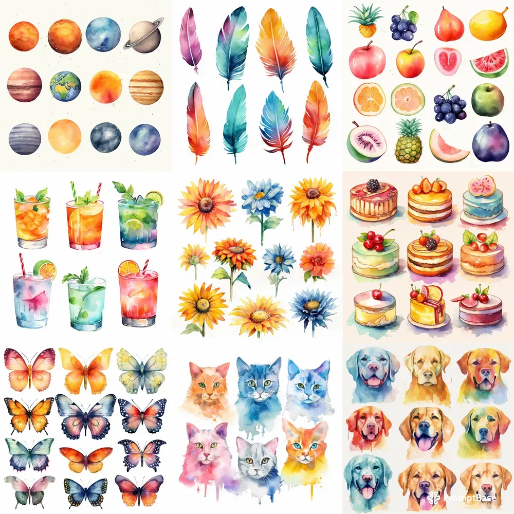 Watercolor Collections Midjourney Prompt | PromptBase