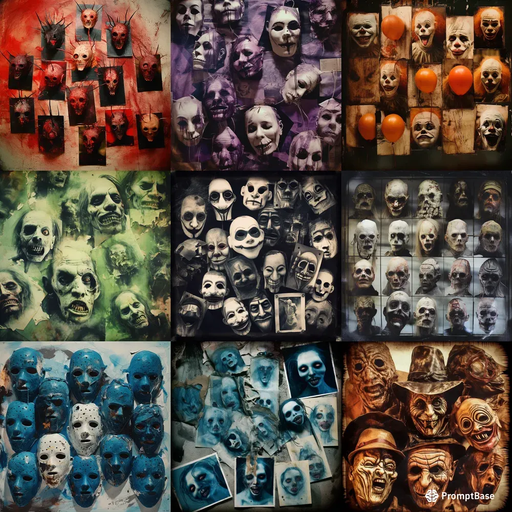 Distorted Masks Horror Collages Distorted Mask Midjourney Prompt | PromptBase