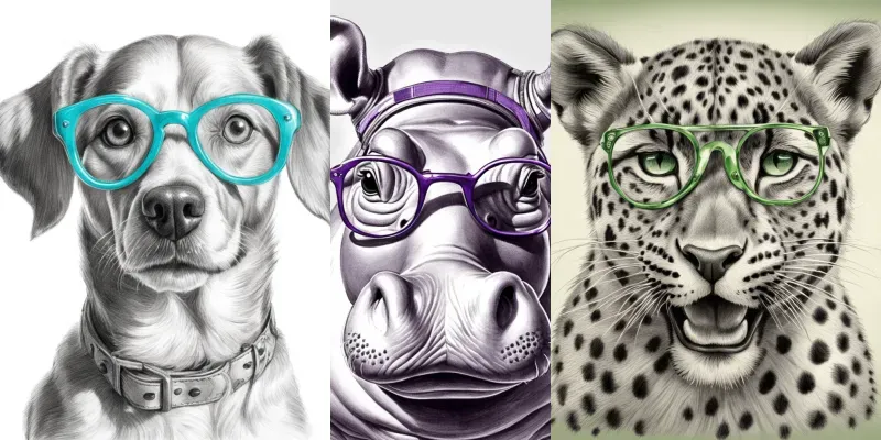 Cute Animal With Glasses Pencil Art Stable Diffusion Prompt | PromptBase