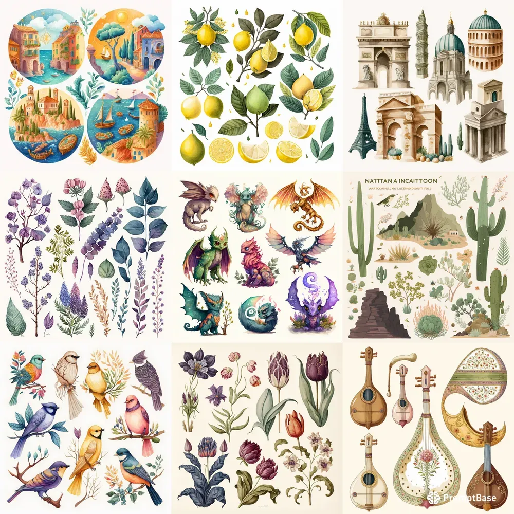 Any Subject Watercolor Illustration Sets Midjourney Prompt | PromptBase