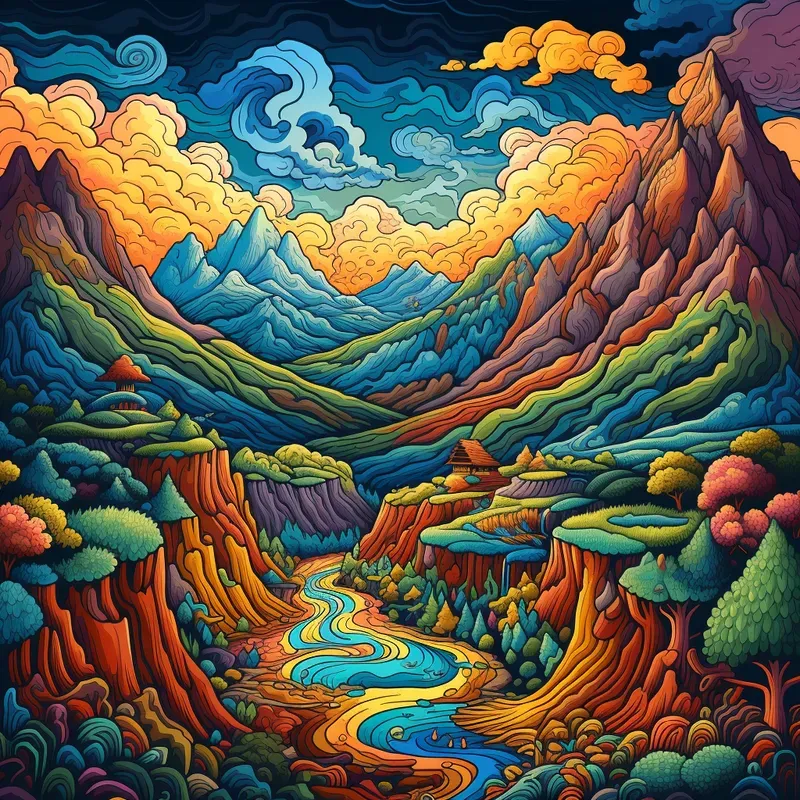 Hyperbolized Illustrations Of Nature Midjourney Prompt | PromptBase