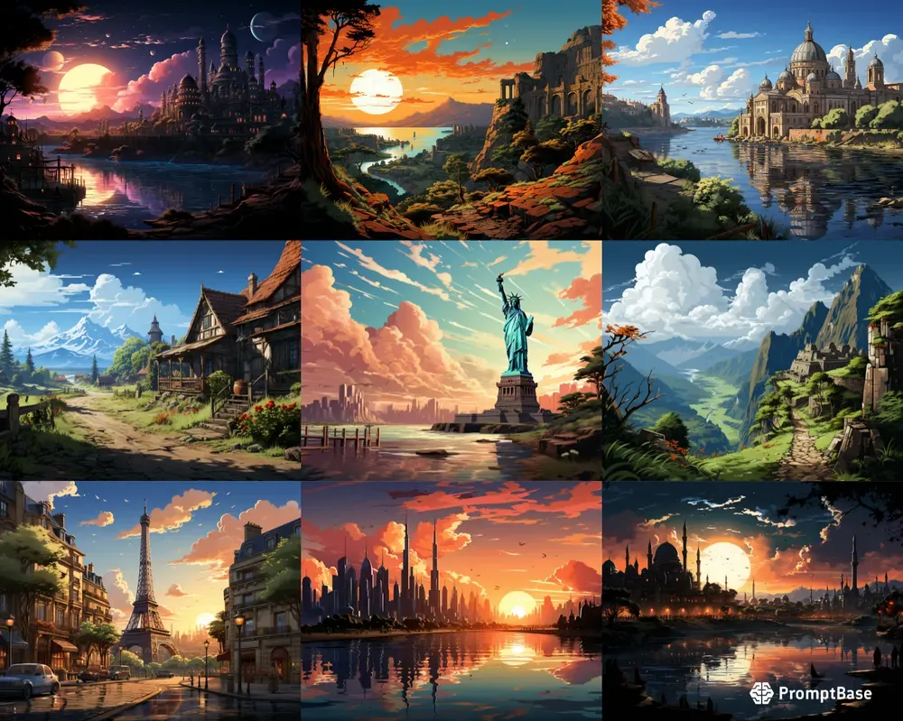Anime Inspired Landmark Sceneries Midjourney Prompt | PromptBase