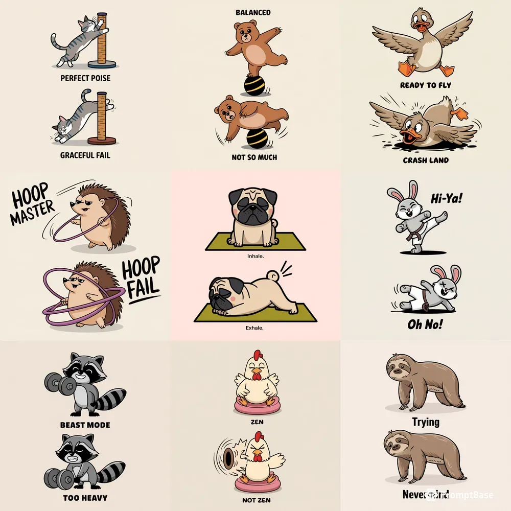 Fail Cartoon Images Funny Animal Fail Illustrations Ideogram Prompt | PromptBase