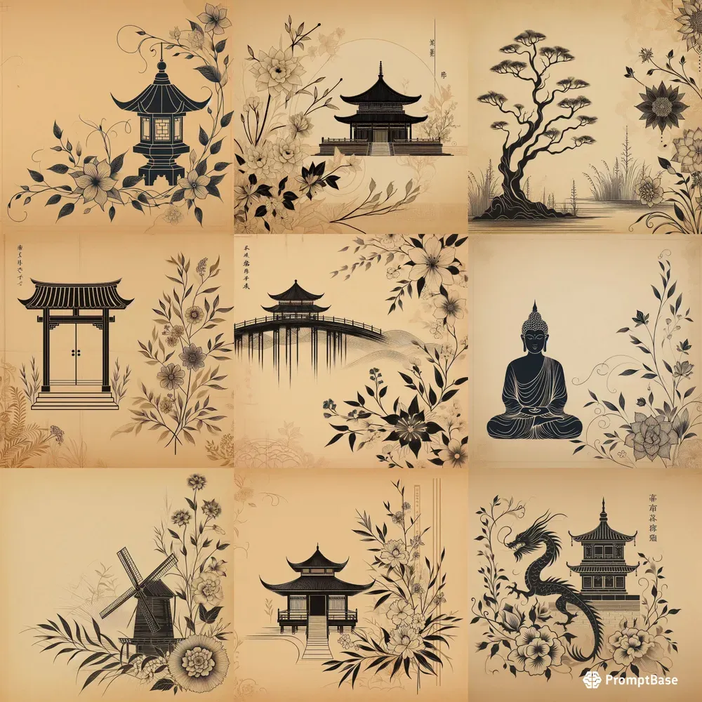 Oriental Old Drawings DALL·E Prompt | PromptBase