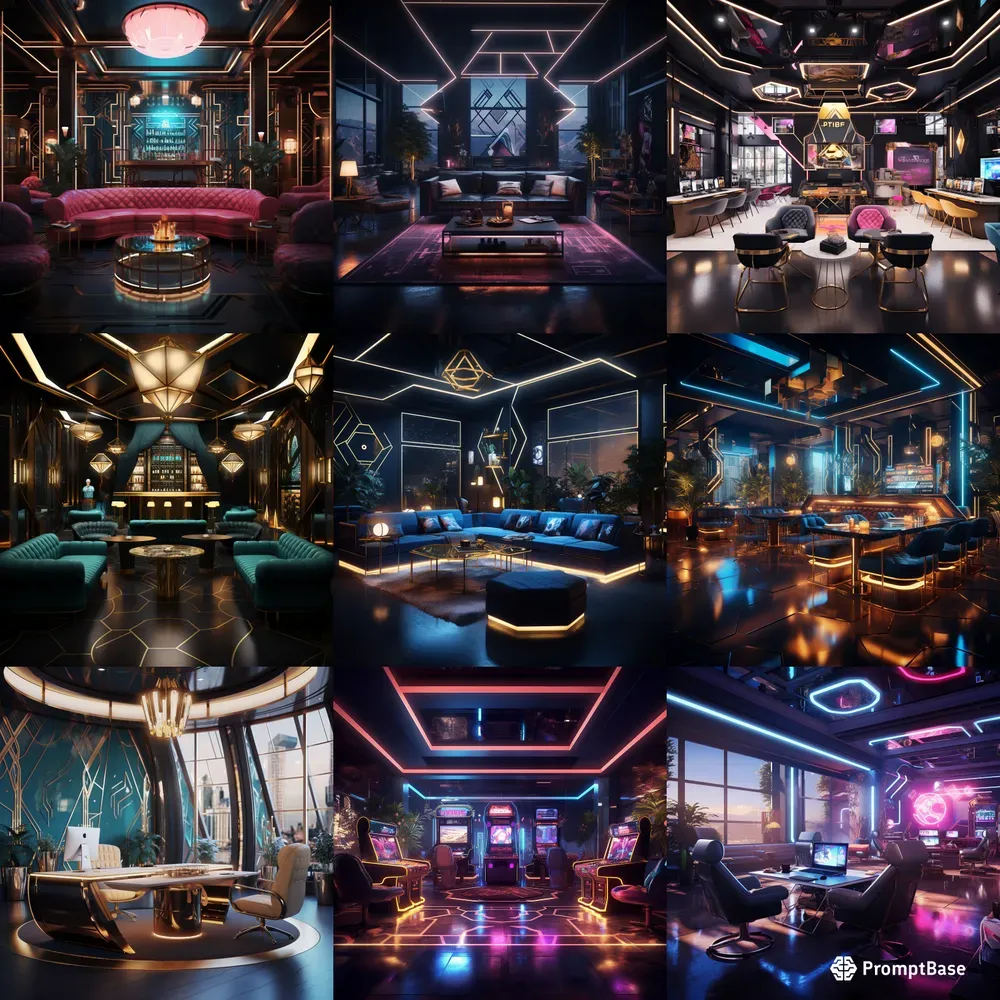 Cyberpunk Art Deco Interior Designs Midjourney Prompt | PromptBase