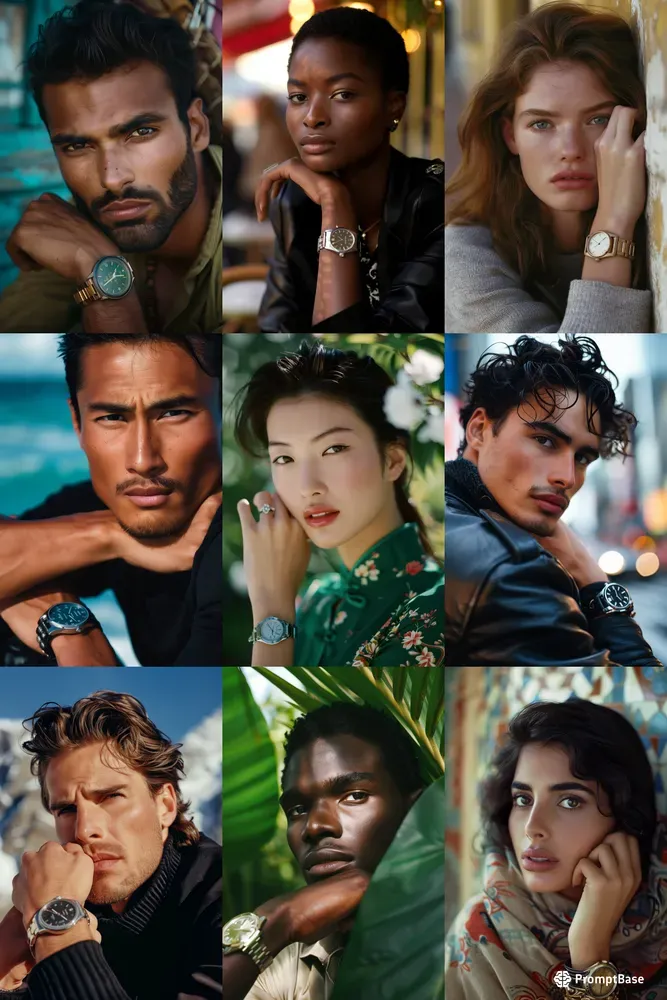 Wristwatch Portrait Ad Campaigns Midjourney Prompt | PromptBase