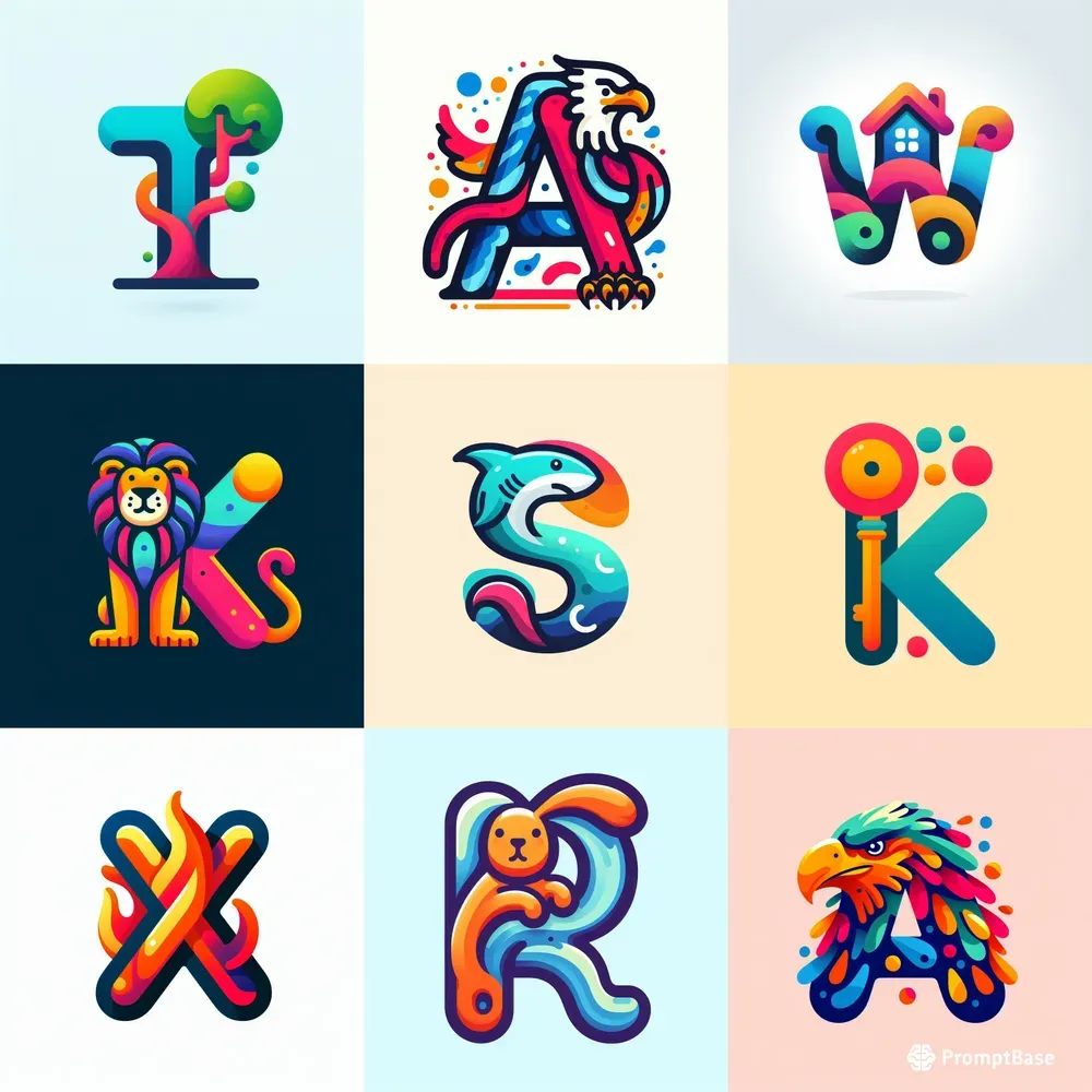 Whimsical Letter Object Logos DALL·E Prompt | PromptBase