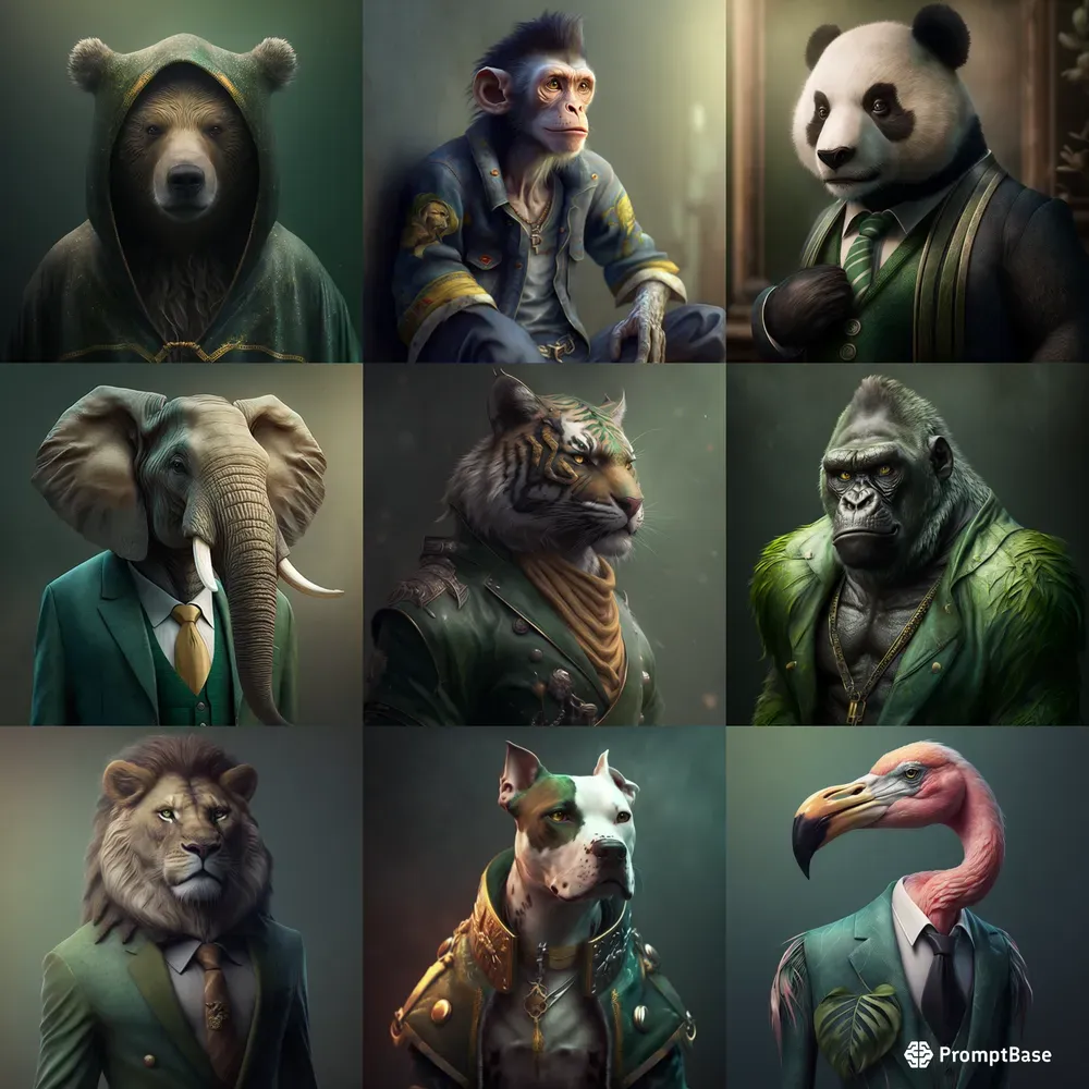 Realistic Animals With Clothes Midjourney Prompt | PromptBase