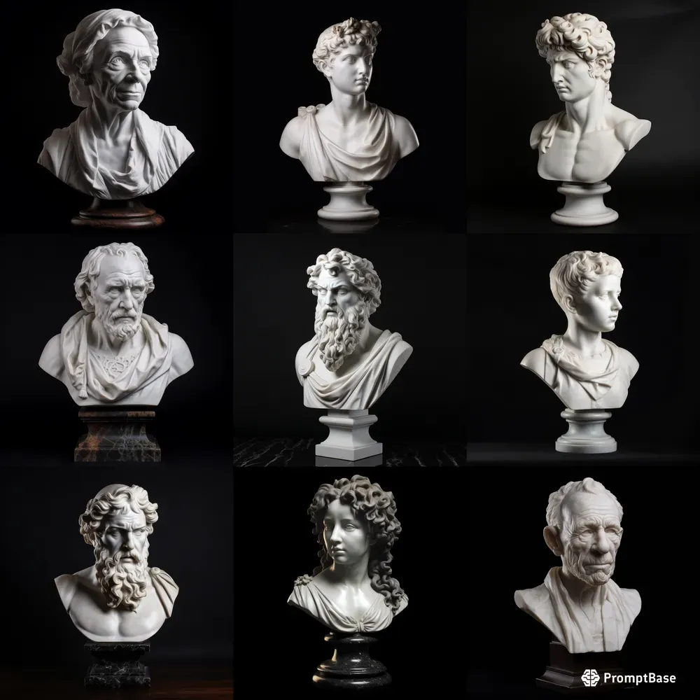 Head Bust Sculptures 3D White Marble HD Midjourney Prompt PromptBase
