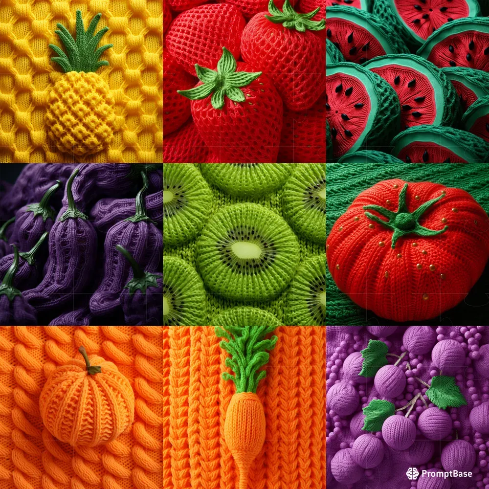 Fruit Vegetables Knit Croche Patterns Midjourney Prompt PromptBase