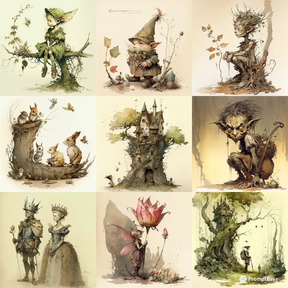 Fairy Forest Storybook Illustrations Midjourney Prompt | PromptBase