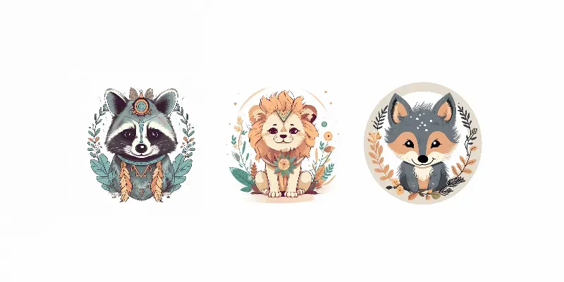 Cute Animals Boho Clipart Style Midjourney Prompt | PromptBase