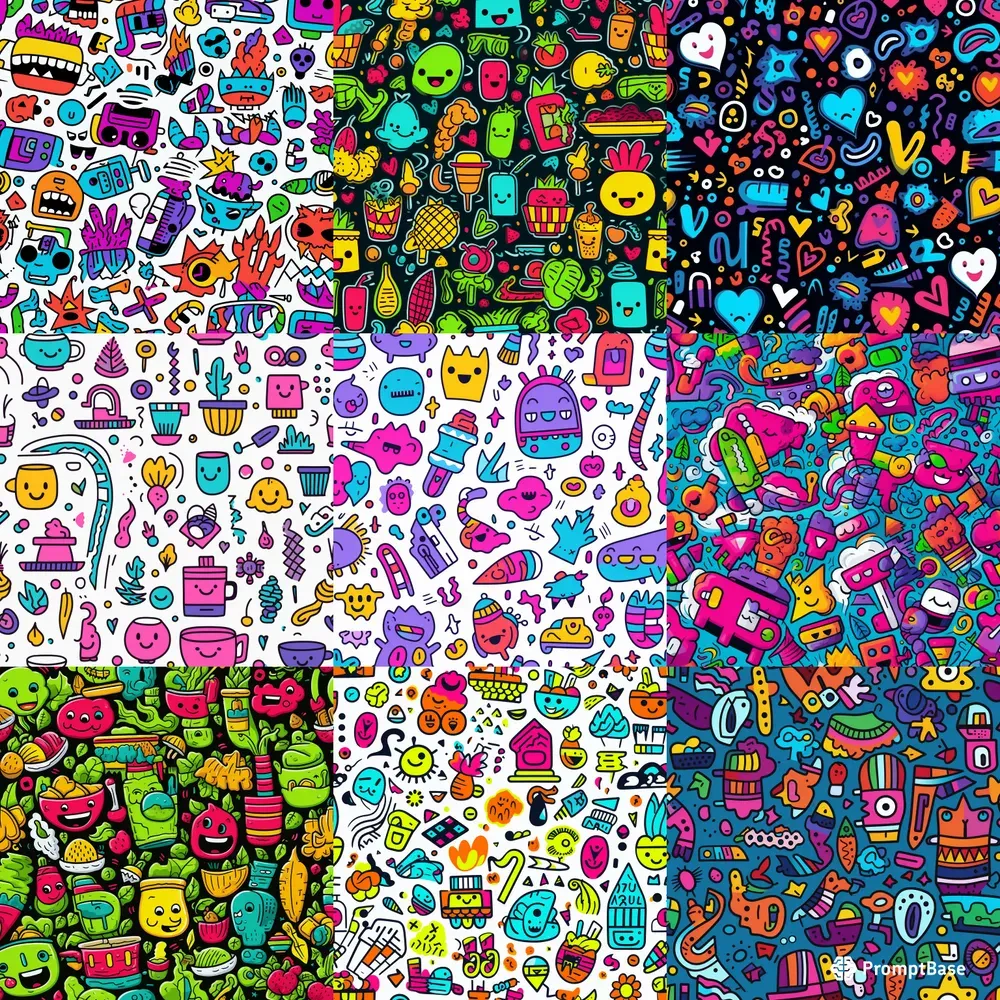 Cute Cartoon Illustration Patterns Midjourney Prompt | PromptBase