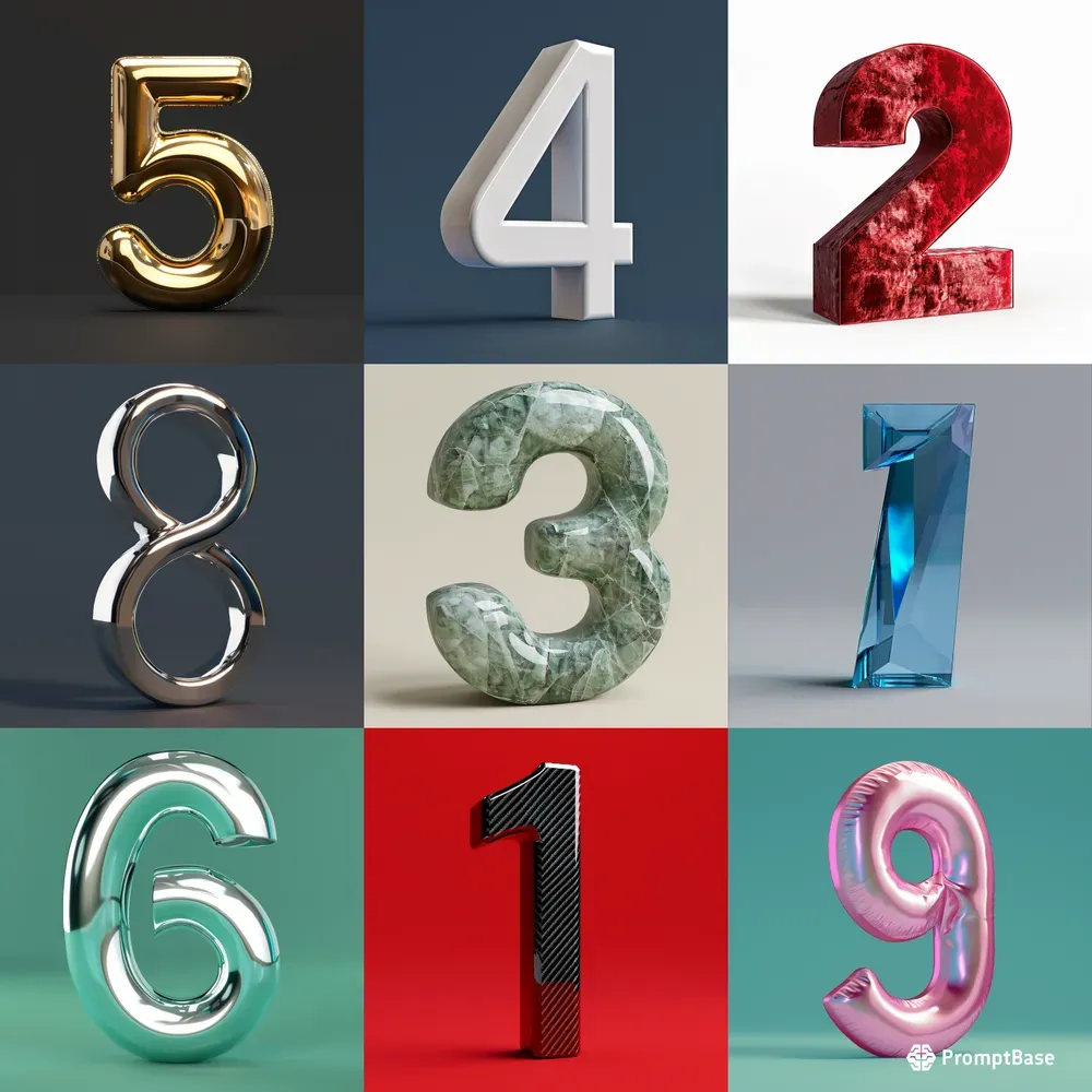 3D Numbers In Modern Render Style Midjourney Prompt | PromptBase