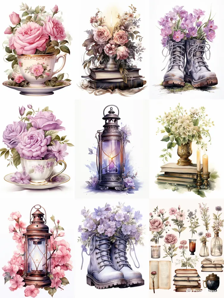 Vintage Watercolor Objects Midjourney Prompt | PromptBase