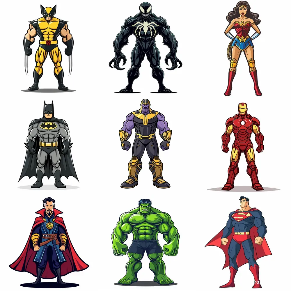 Superhero Vector Cartoon Characters Midjourney Prompt | PromptBase