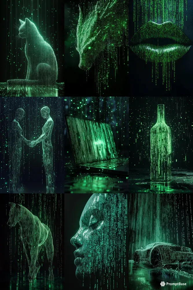 Surreal Matrix Code Rain Objects Midjourney Prompt | PromptBase