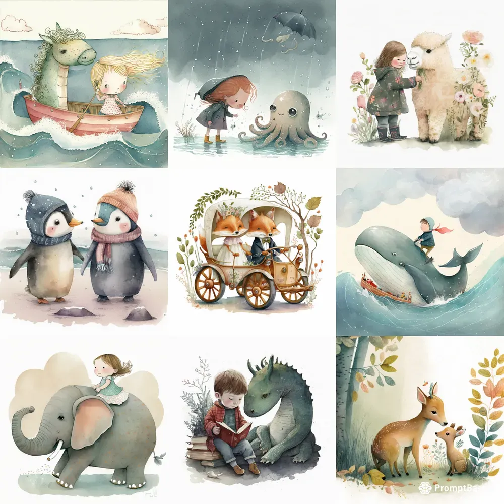 Children Book Illustrations Cute Softs Midjourney Prompt | PromptBase