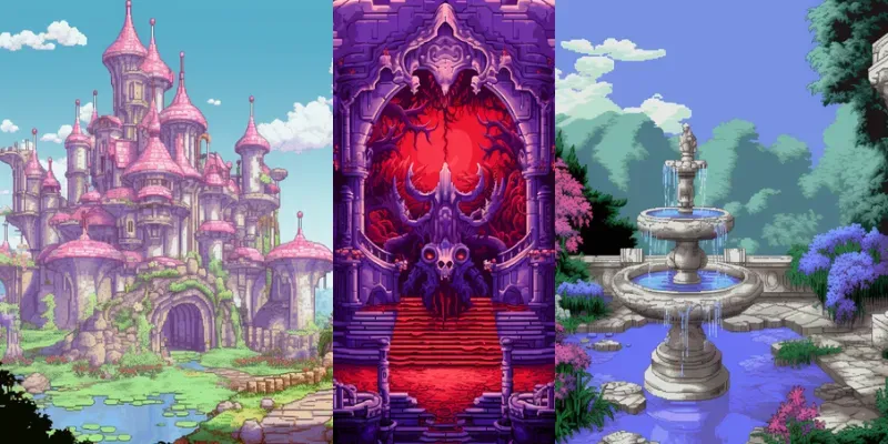 Retro Pixel Art Video Game Stage Fantasies Midjourney Prompt | PromptBase