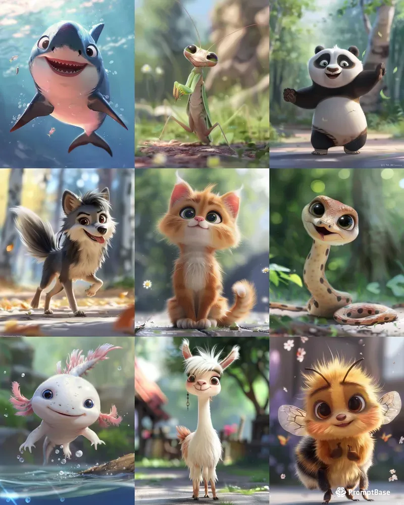 Playful Cartoon Animals Midjourney Prompt | PromptBase