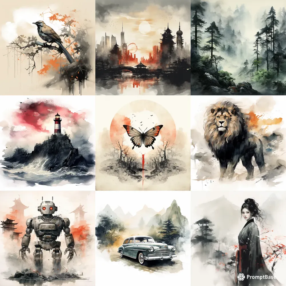exploding ink drawings midjourney prompt | promptbase... Ink Wash Art Midjourney Prompt | PromptBase