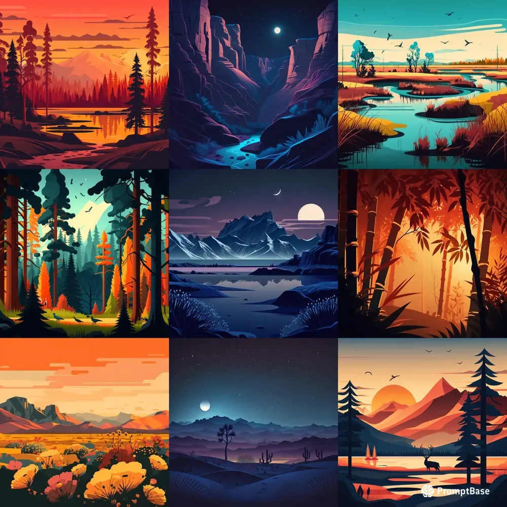 Vector Themed Landscapes Midjourney Prompt | PromptBase