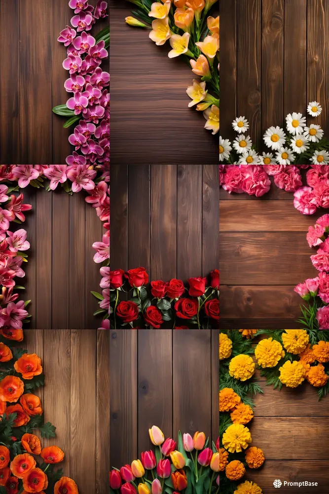 Flower Border Backdrop Wood Mockup Photos Midjourney Prompt | PromptBase