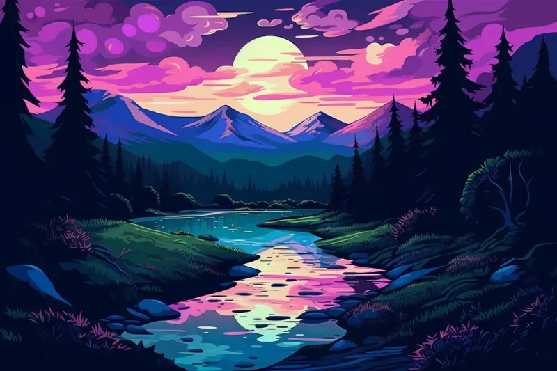 Beautiful Vector Art Landscapes Midjourney Prompt | PromptBase