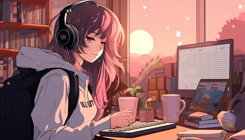 Music Lofi Anime Cartoon Wallpapers Midjourney Prompt | PromptBase