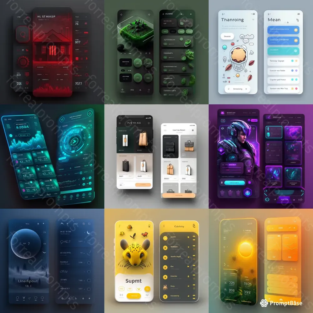 Futuristic App Ui Ux Design Mockups Midjourney Prompt | PromptBase