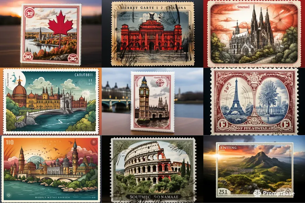 Countries Stamps For Postcards Midjourney Prompt PromptBase