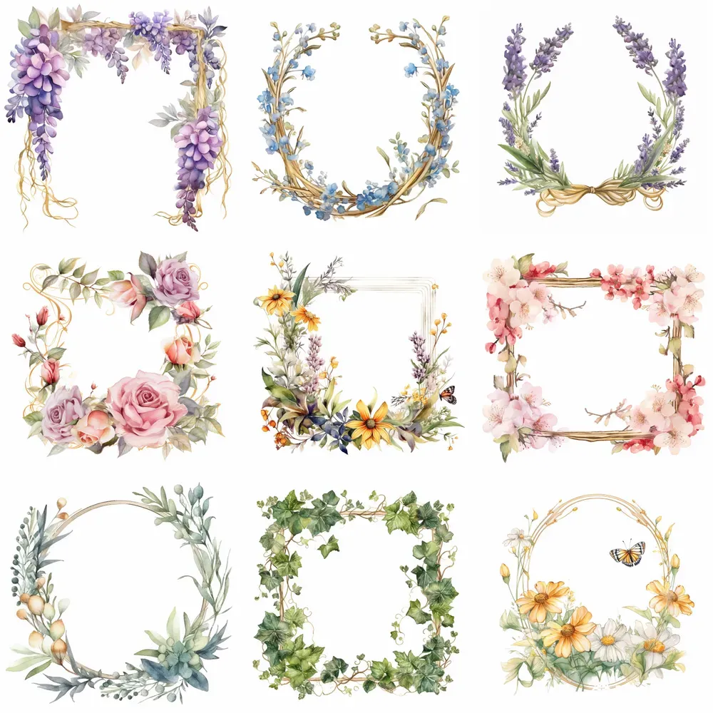 Botanical Floral Gold Wreath Frames Midjourney Prompt | PromptBase