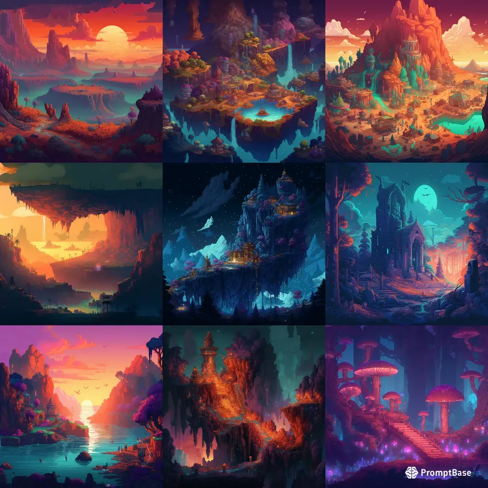Pixel Art Game Landscapes 16bits Midjourney Prompt | PromptBase