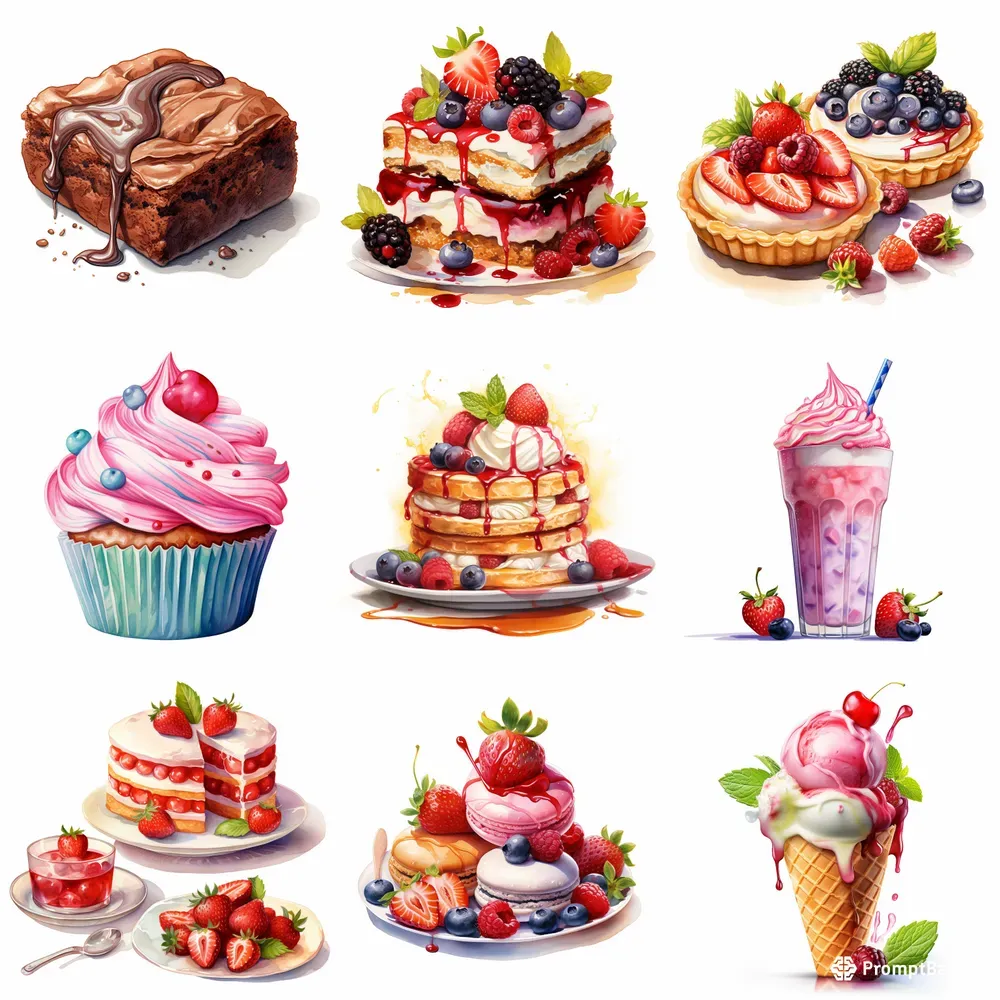 Realistic Watercolor Desserts Midjourney Prompt | PromptBase