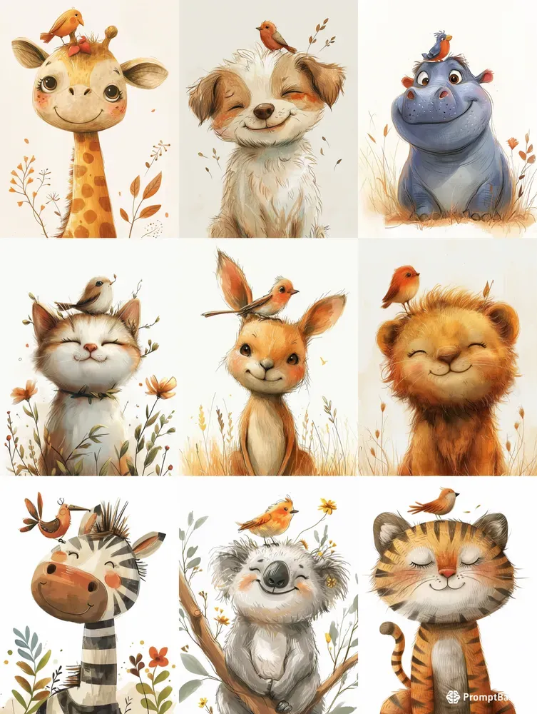 Joyful Animals Wall Art Midjourney Prompt | PromptBase