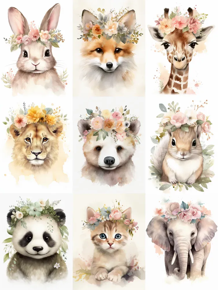 Floral Nursery Animals Midjourney Prompt | PromptBase