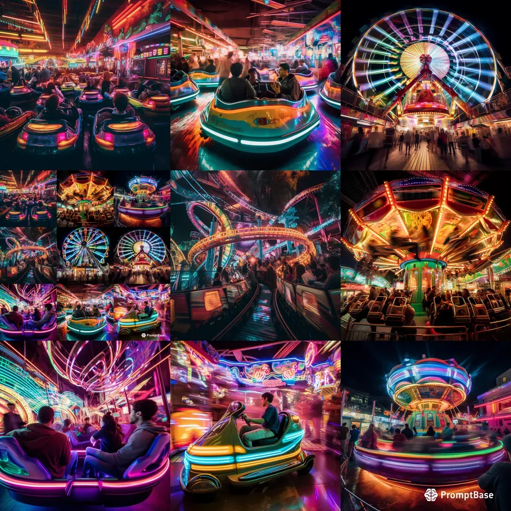 High Speed Neon Amusement Park Rides Midjourney Prompt | PromptBase