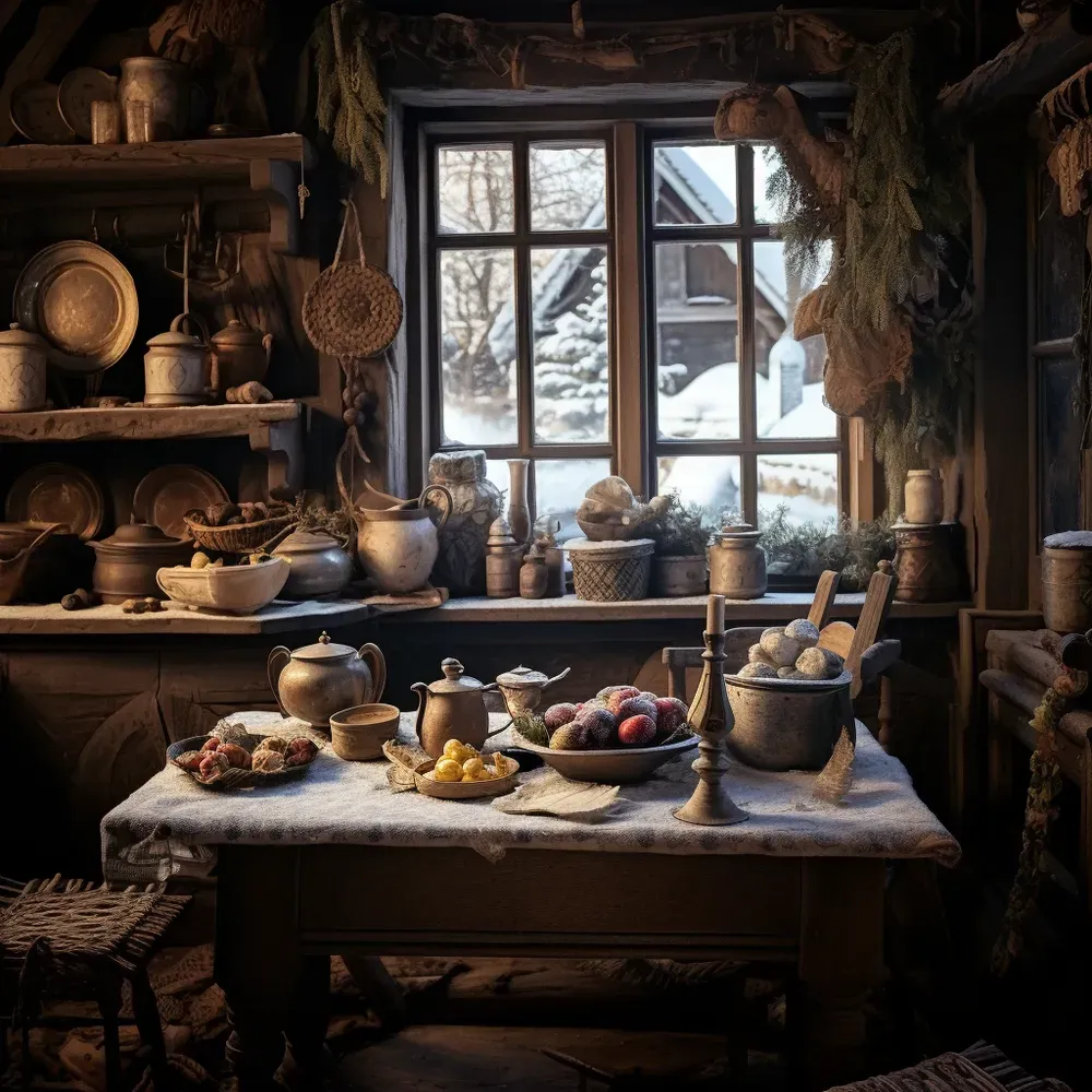 Hq Beautiful Old Village Kitchens Midjourney Prompt | PromptBase