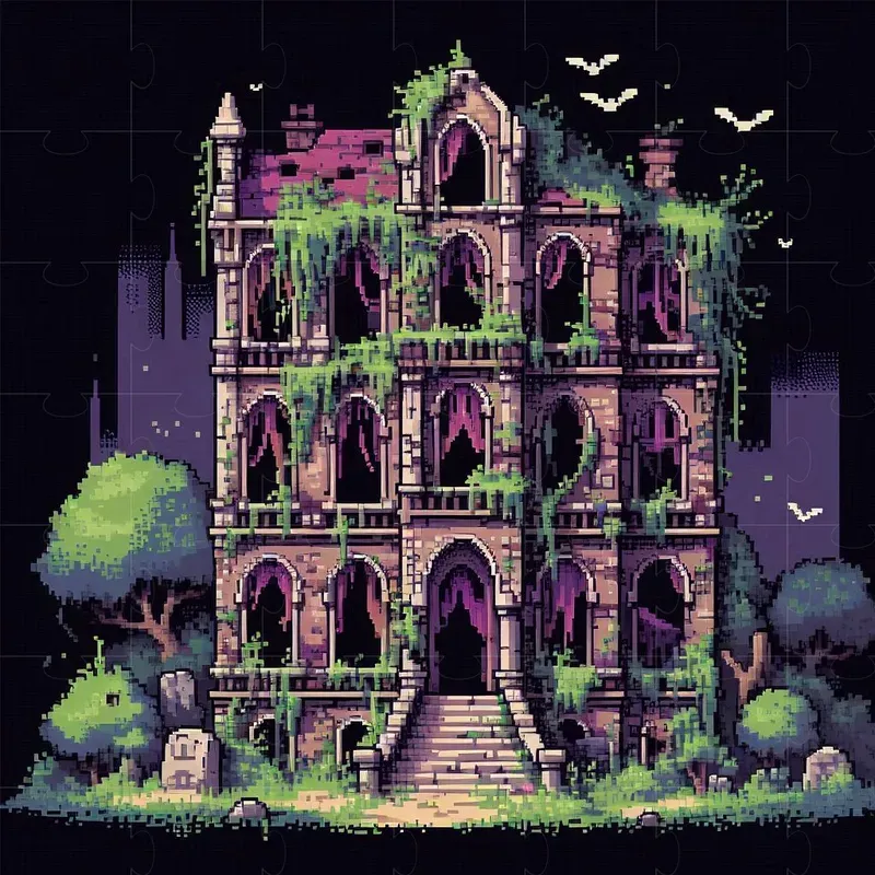 Pixel Art Halloween 2D Buildings DALL·E Prompt | PromptBase