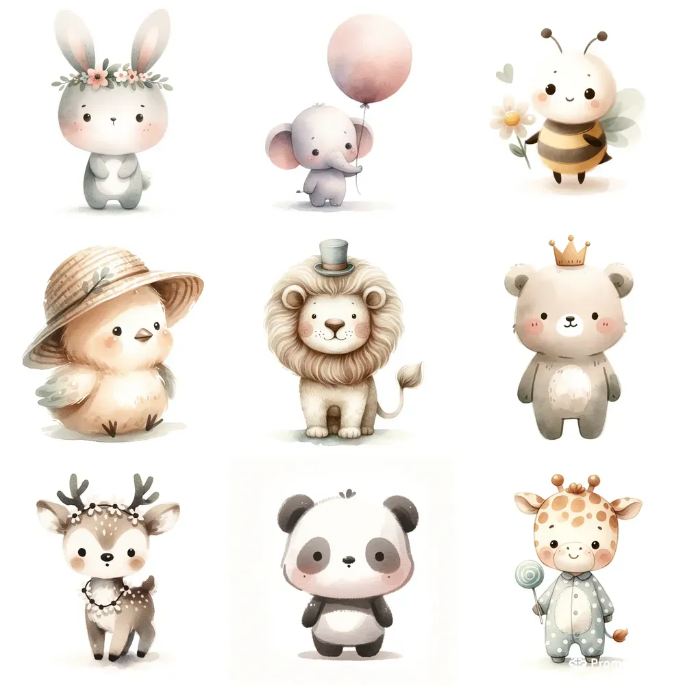 Charming Watercolor Nursery Animals DALL·E Prompt | PromptBase