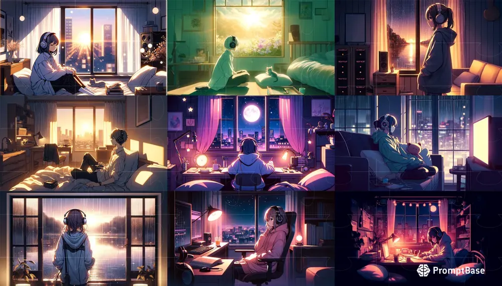 Lofi Music Anime Illustration Wallpapers DALL·E Prompt | PromptBase