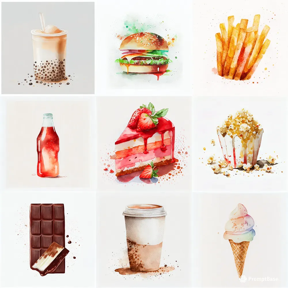 Watercolor Art Foods Midjourney Prompt | PromptBase
