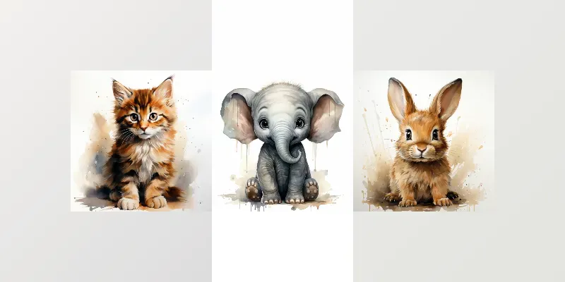 Watercolor Cute Animals Midjourney Prompt | PromptBase
